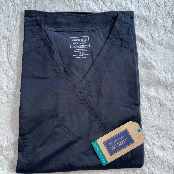 Cherokee Workwear Gray V-Neck Scrub Top - Picture 1 of 2